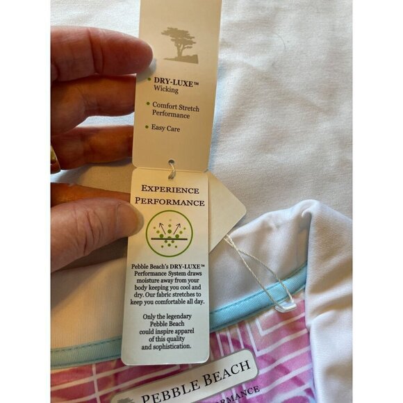 Pebble Beach XL Dry-Luxe Performance Sleeveles Polo Shirt Top White Pink Stretch - Picture 7 of 14